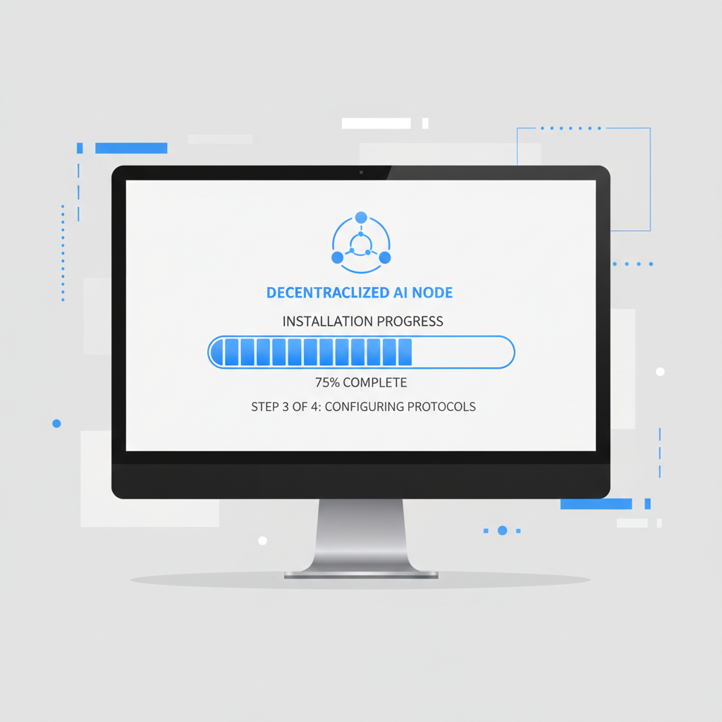 sleek computer screen showing software installation progress bar for decentralized AI node