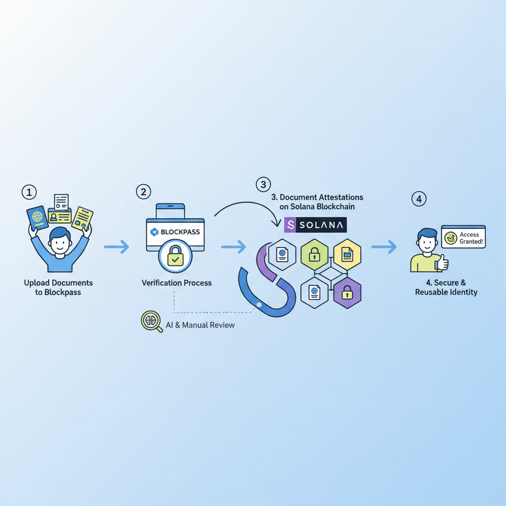 KYC verification flow with Blockpass and Solana, documents to blockchain attestations