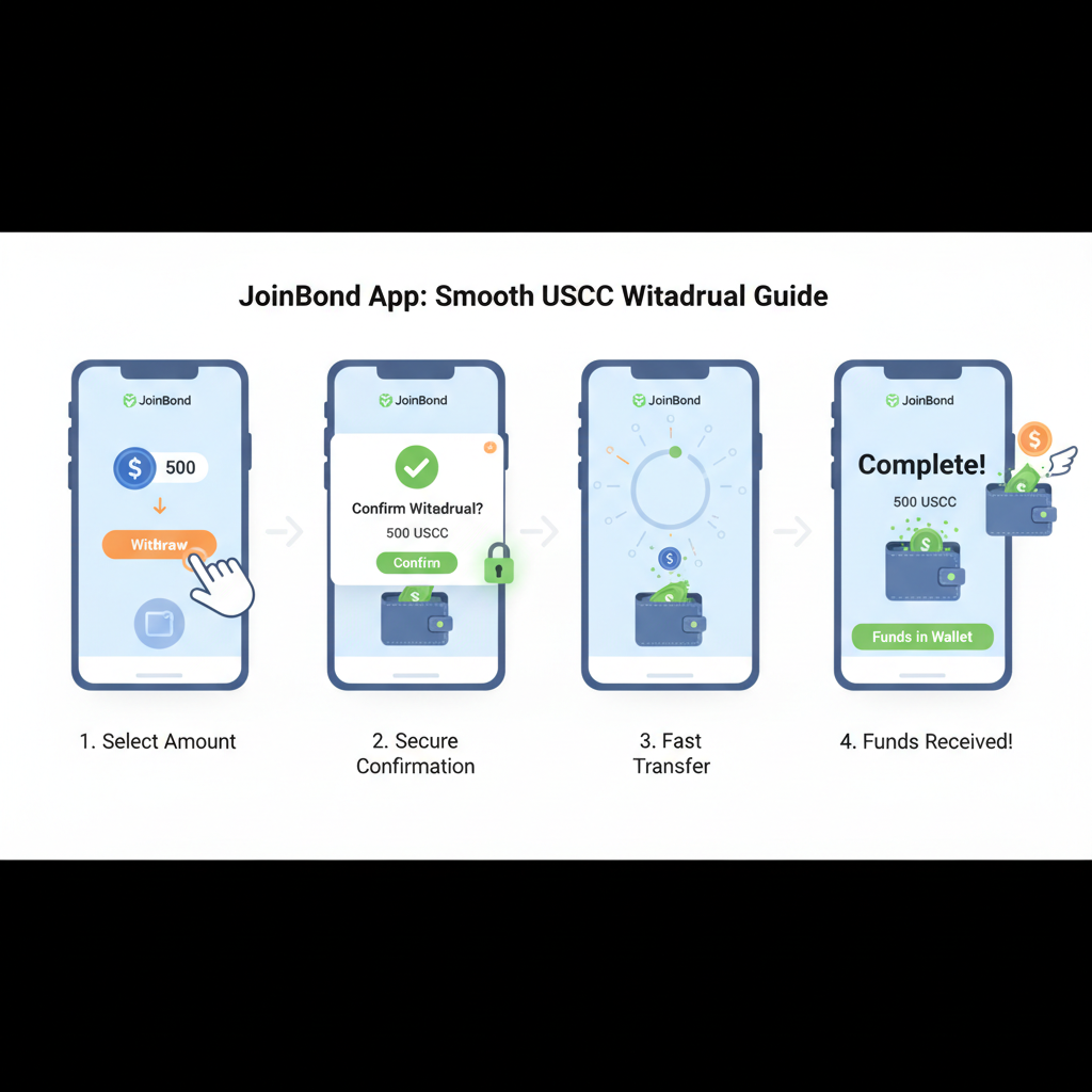 smooth withdrawal process on JoinBond app, USDC returning to wallet animation, secure and fast UI flow