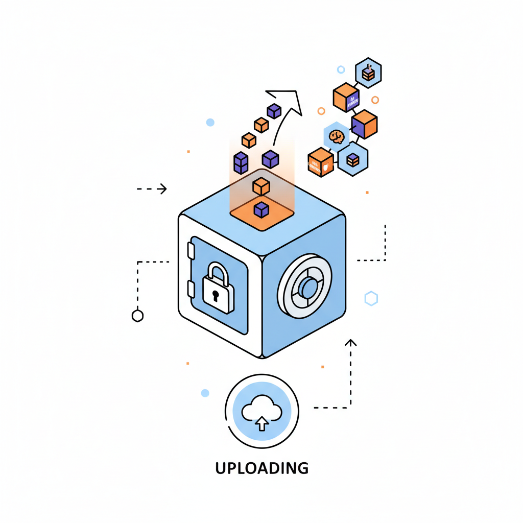 decentralized storage vault uploading AI proofs and data blocks on blockchain