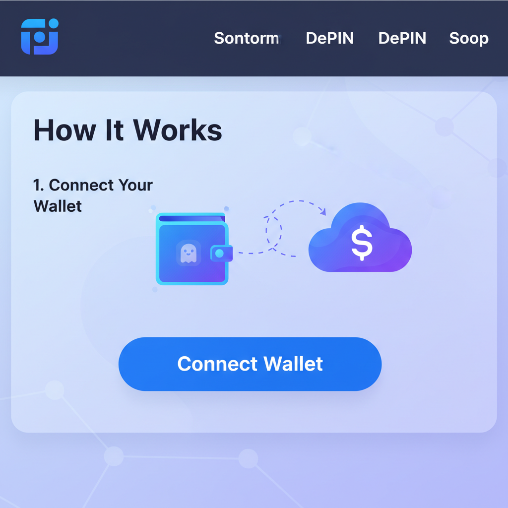 clean modern website landing page for crypto airdrop, solana depin telecom theme, connect wallet button prominent, blue purple gradients