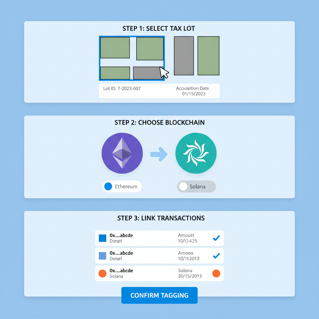 tagging tax lots interface with Ethereum Solana transactions