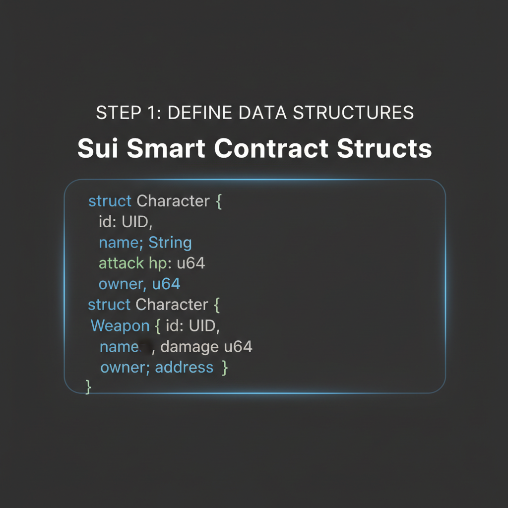 Move language code snippet for Sui smart contract struct definitions, elegant code lines on dark background