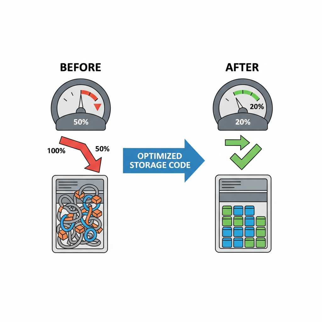 Gas meter dropping with optimized storage code, before-after comparison chart
