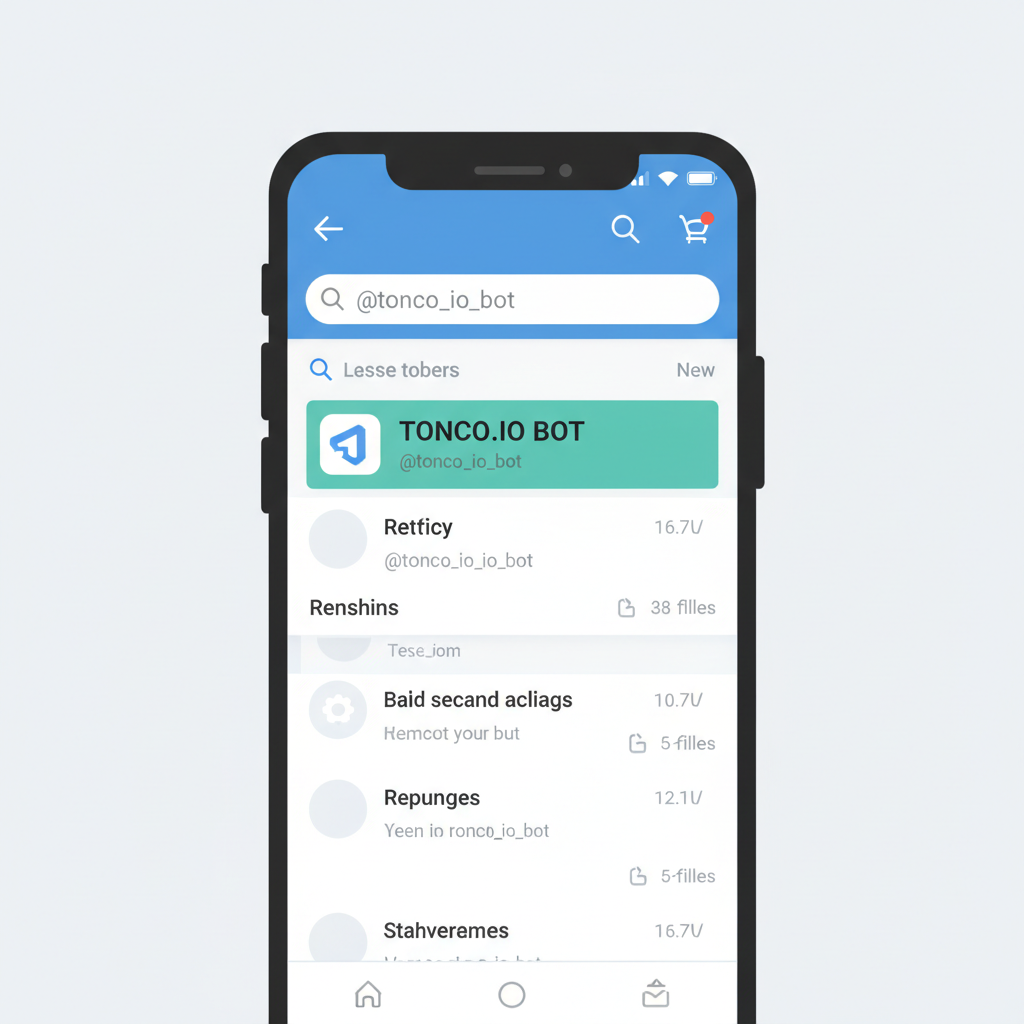 Telegram app screenshot, search bar with '@tonco_io_bot' typed, bot result highlighted