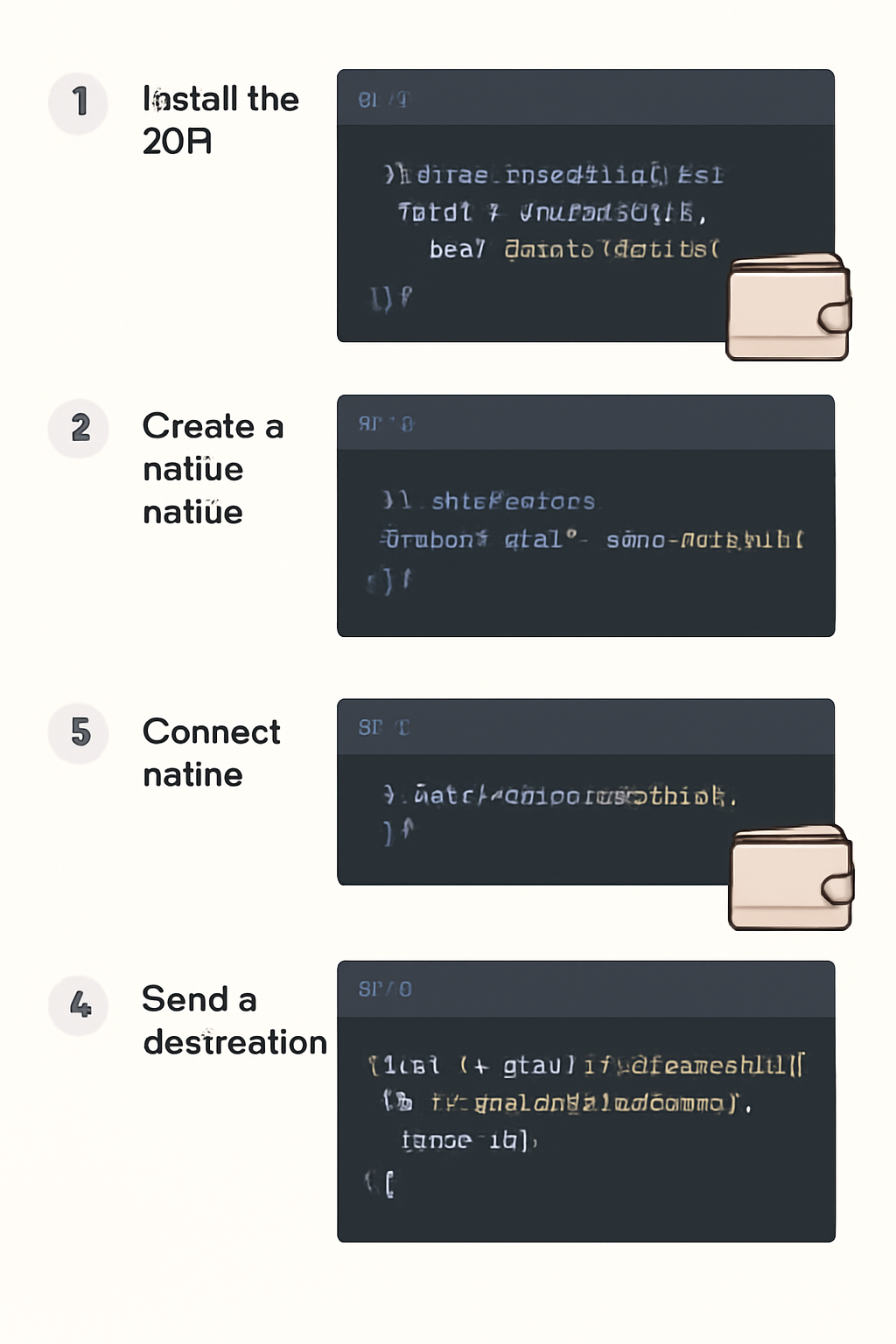 A code editor displaying code snippets integrating a new SDK, smart wallet icons, clean code