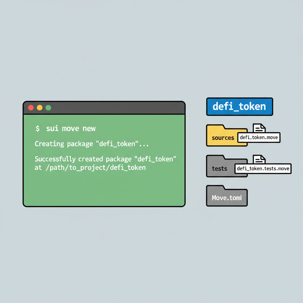 terminal sui move new defi_token command success, folder structure