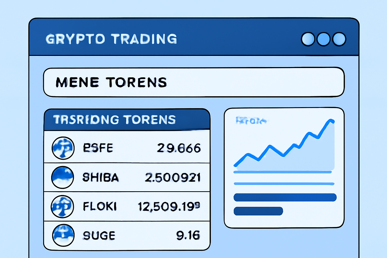 a crypto trading dashboard highlighting a section labeled 'Meme Tokens', with trending tokens and price charts, Base network colors
