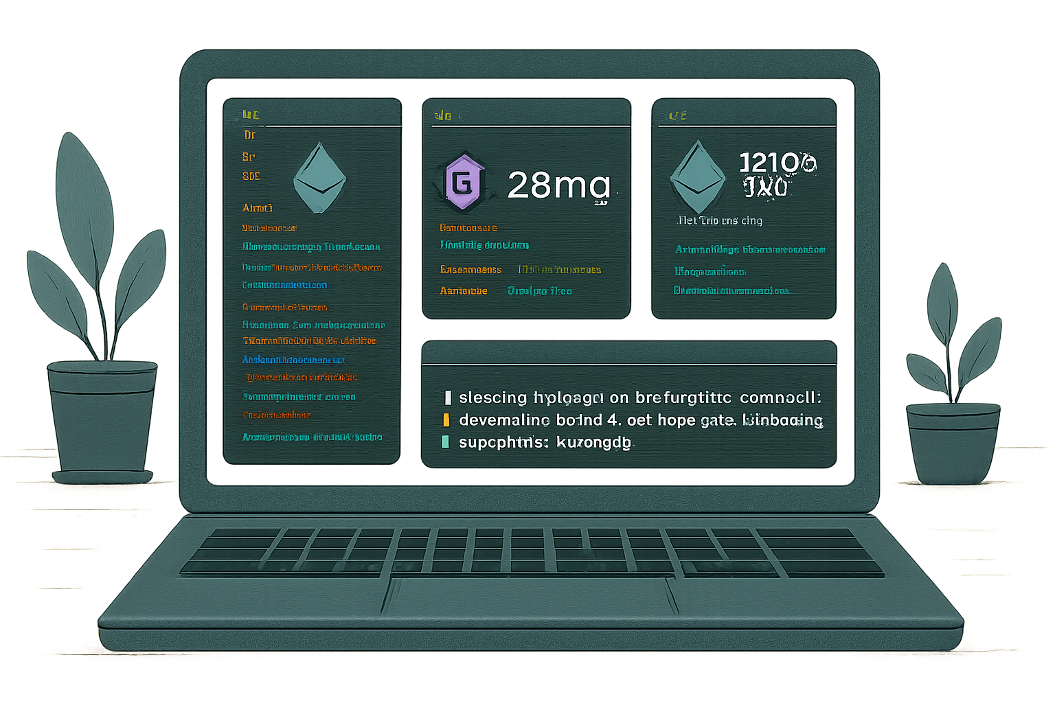A developer's desktop with code editors open, showing Ethereum, Zama FHE, and Aztec SDK logos, and terminal windows with cryptographic commands.