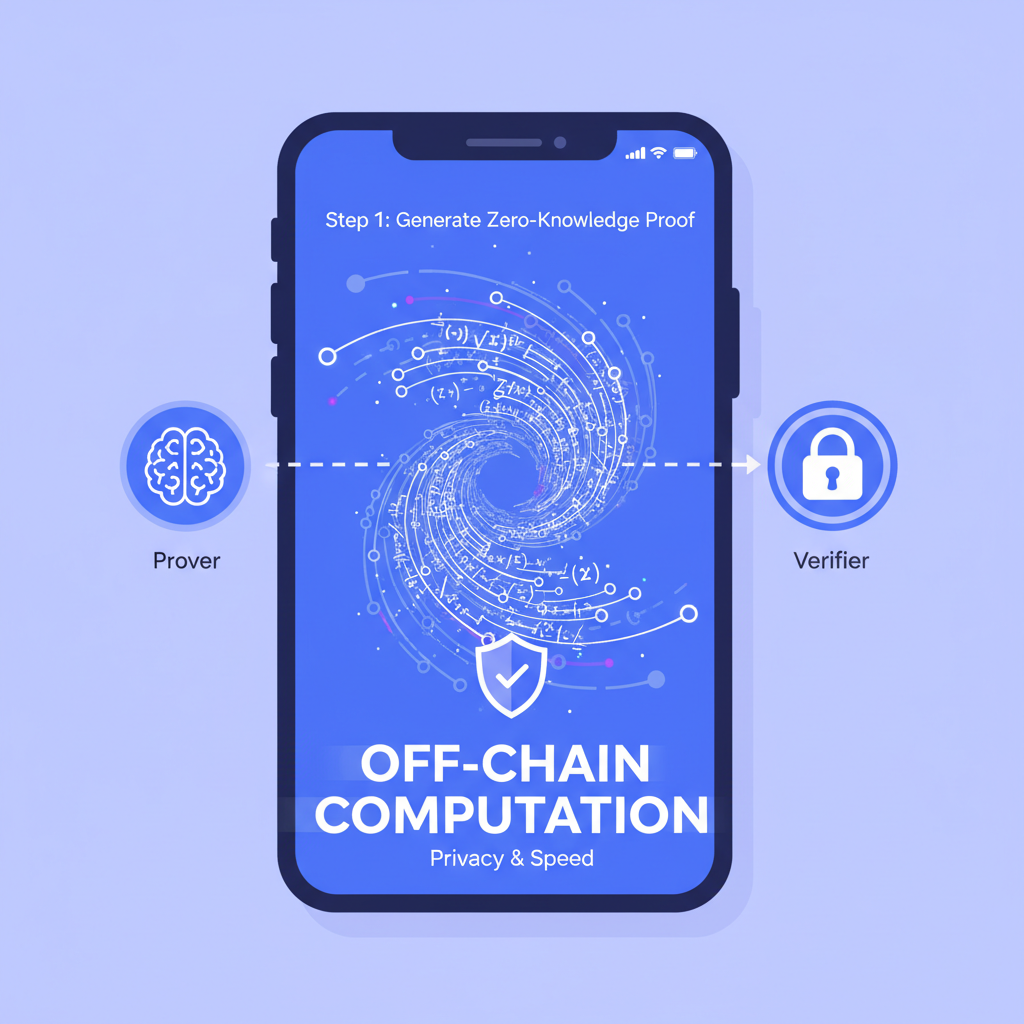 generating zero-knowledge proof in wallet app, animated math circuits lightning fast, secure off-chain computation