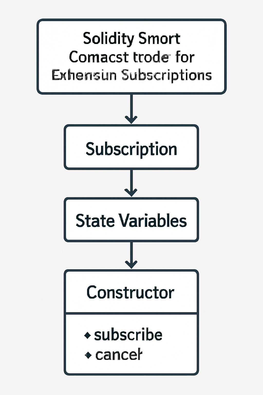 solidity smart contract code for ethereum subscriptions, blueprint diagram of contract structure