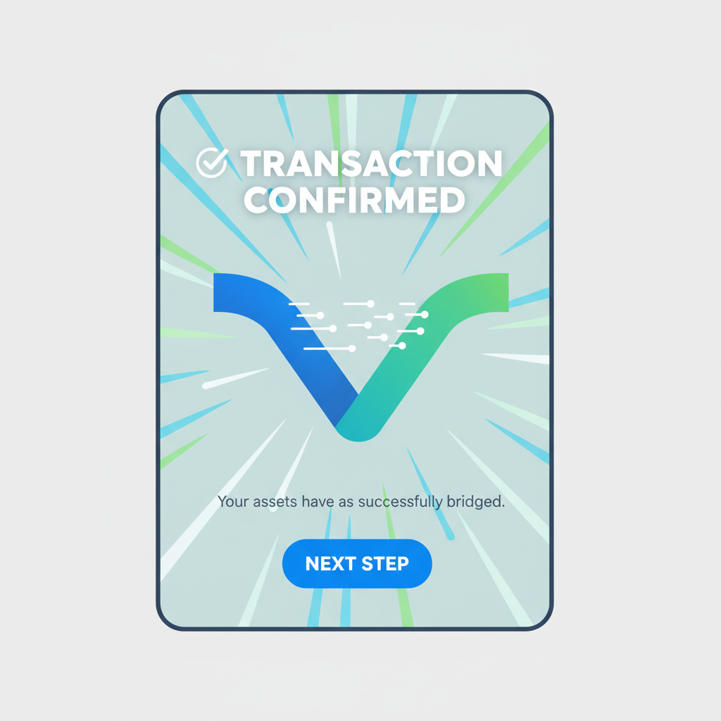 transaction confirmation screen with bridging animation, speed lines