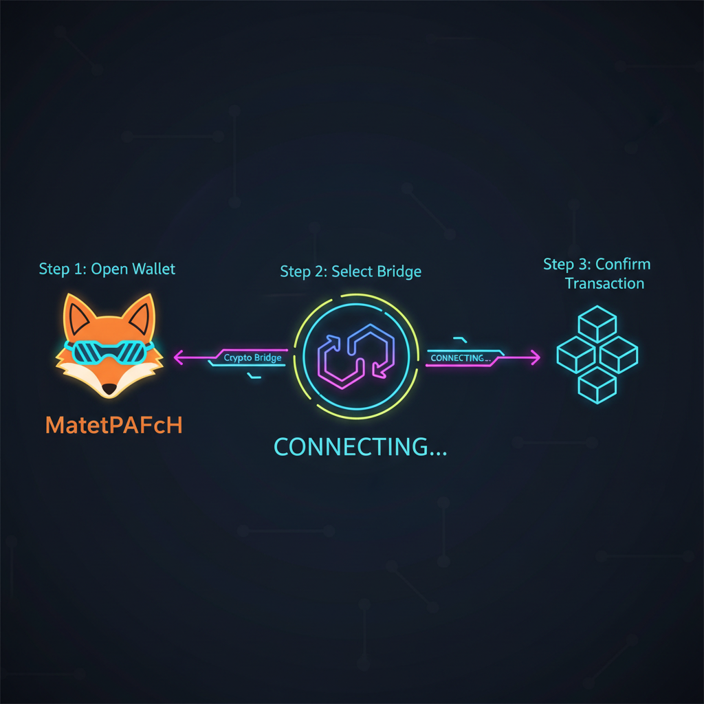 MetaMask wallet connecting to crypto bridge interface, neon glow
