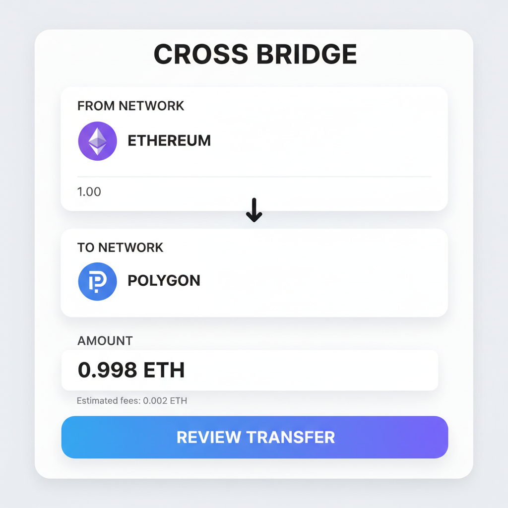 Across bridge amount input screen, ETH amount entered, review button ready