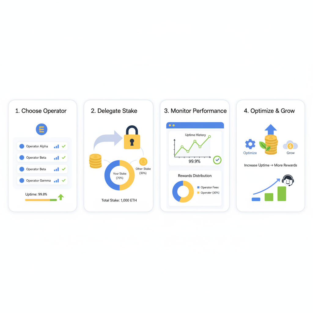 list of EigenLayer operators with metrics like uptime and stake charts