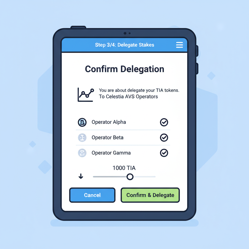 confirmation screen delegating stakes to Celestia AVS operators