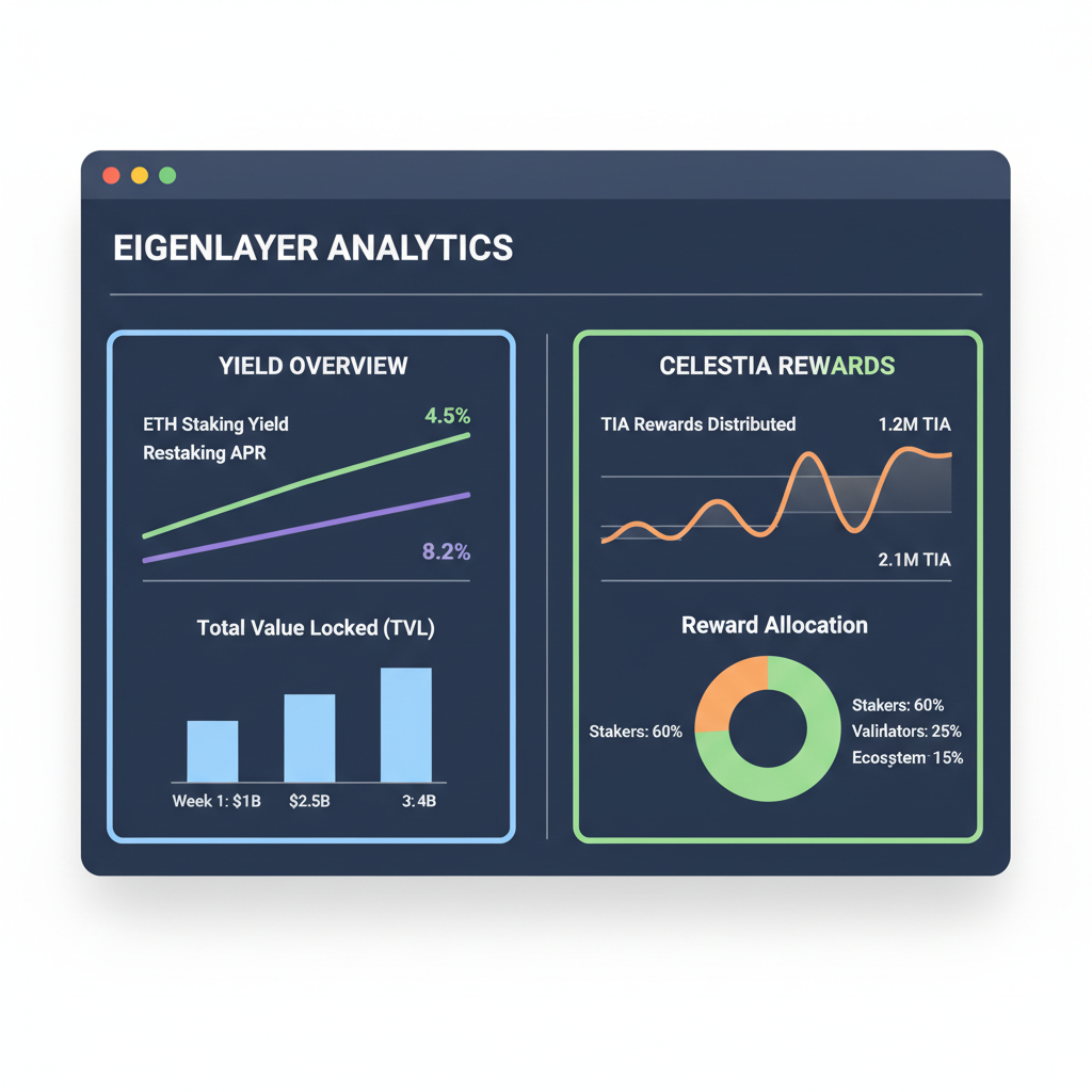 EigenLayer analytics dashboard showing yields and Celestia rewards graphs