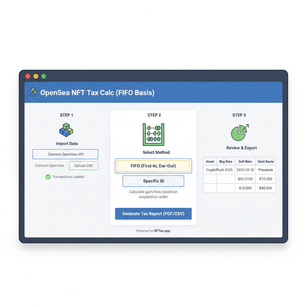 nft sale tax calc screen, opensea transaction fifo basis
