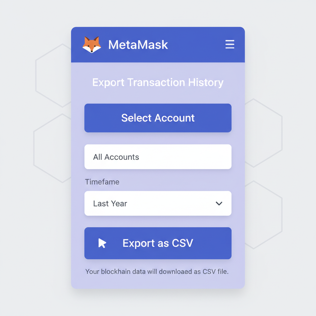 crypto wallet export csv screen, metamask interface, blockchain data