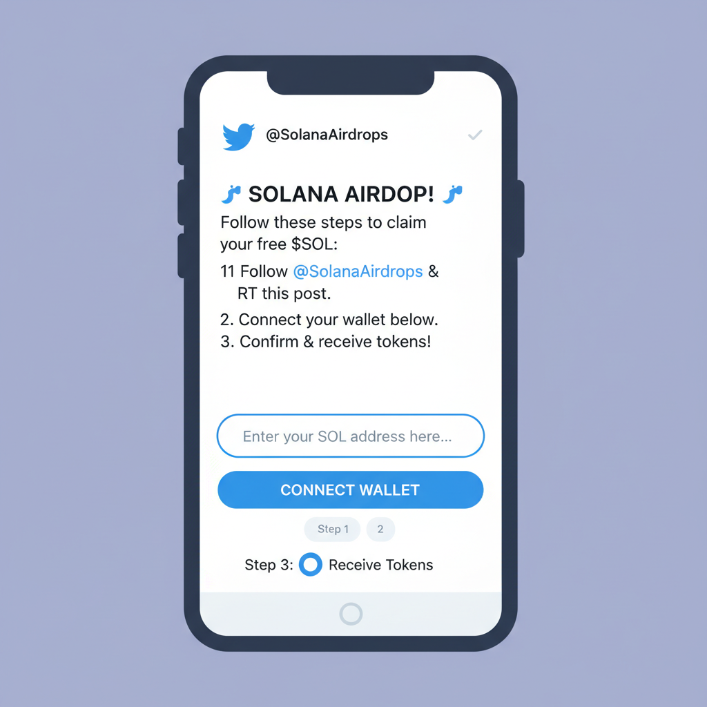 Twitter post with Solana airdrop instructions and wallet address input