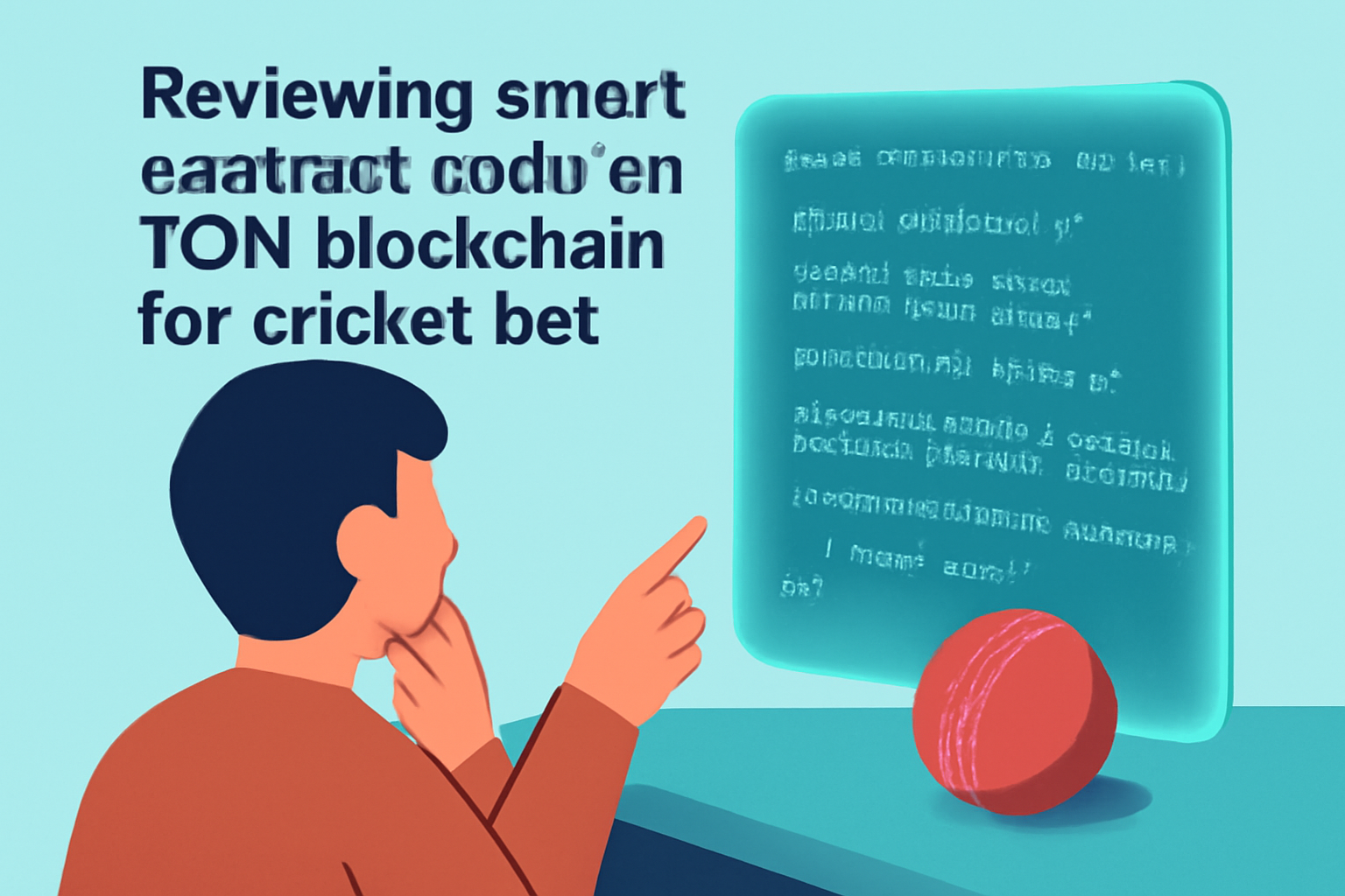 Reviewing smart contract code on TON blockchain for cricket bet, holographic code display, cricket ball
