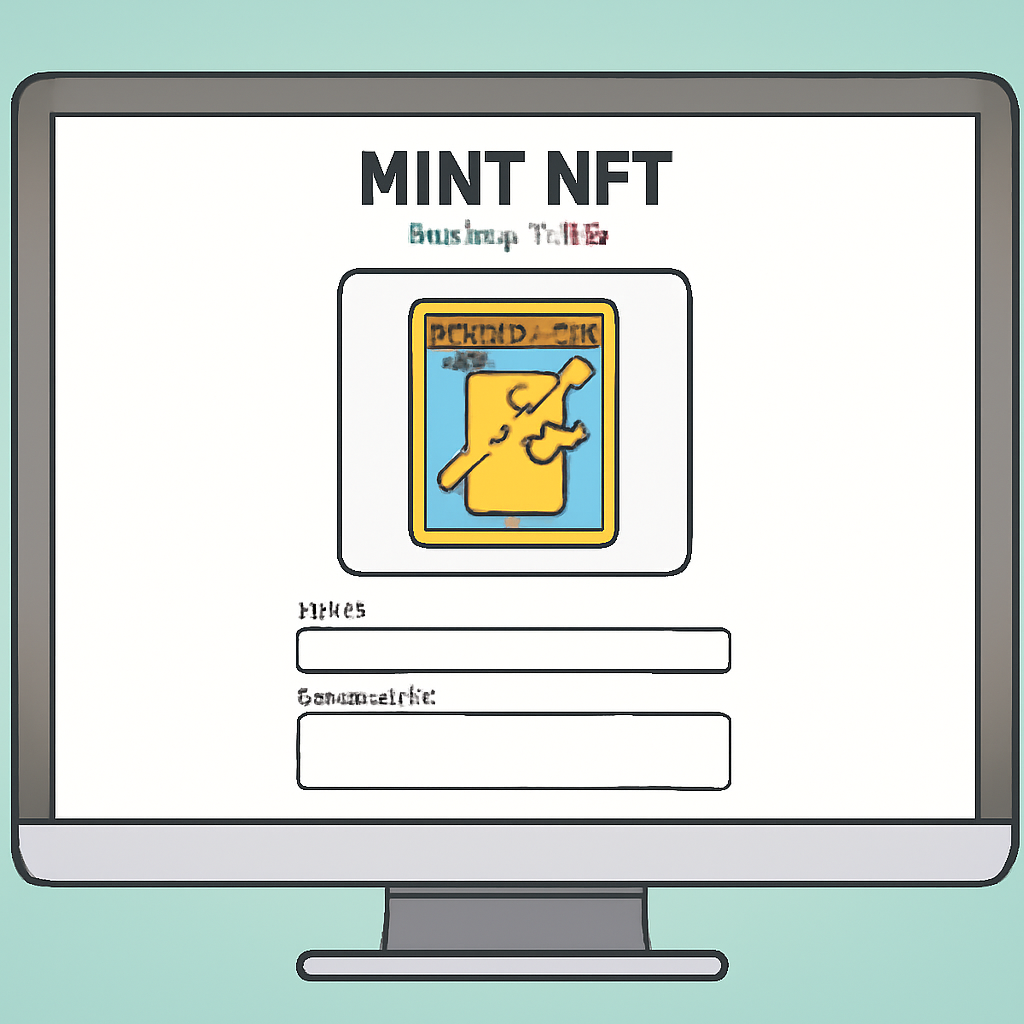 A computer screen showing the NFT minting page with Pokémon card art being uploaded.