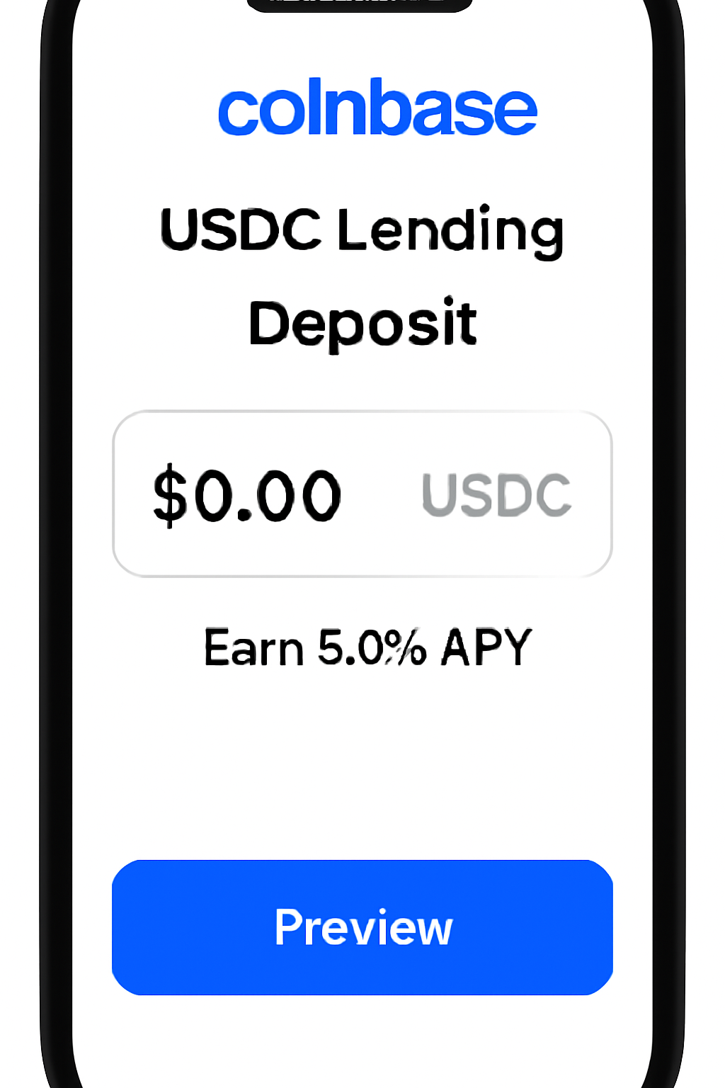 Coinbase app USDC lending deposit screen with amount input field