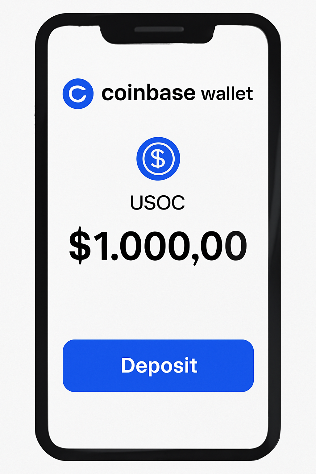 Coinbase wallet screen showing USDC balance with deposit button