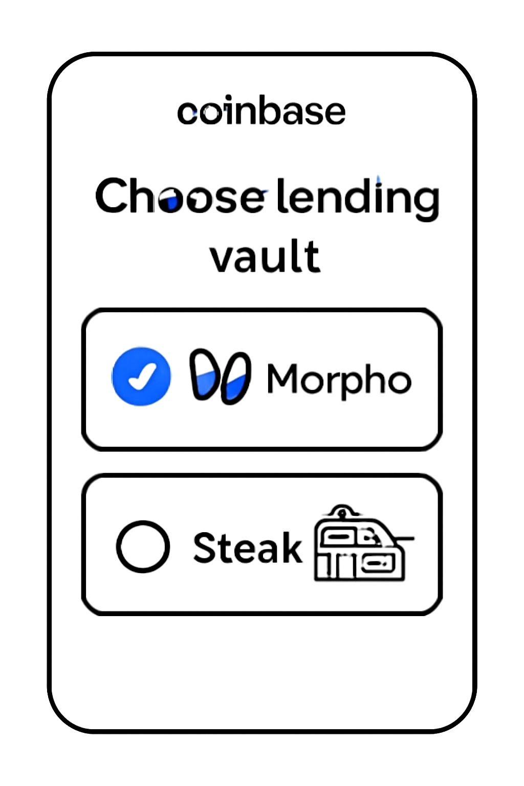 Coinbase lending vault selection screen highlighting Morpho and Steakhouse options