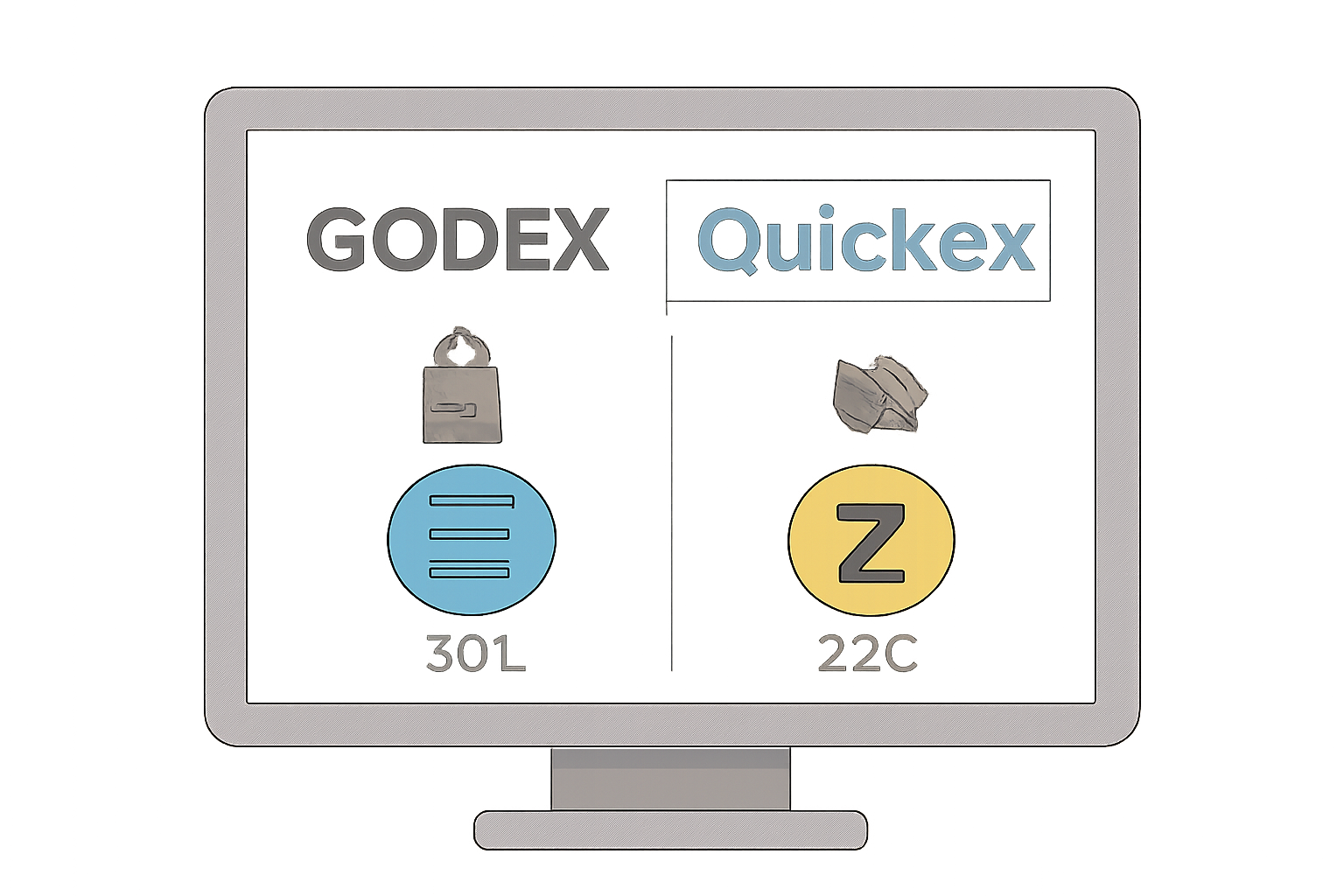 A computer screen displaying the Godex and Quickex logos, with privacy icons and cryptocurrency symbols for SOL and ZEC.