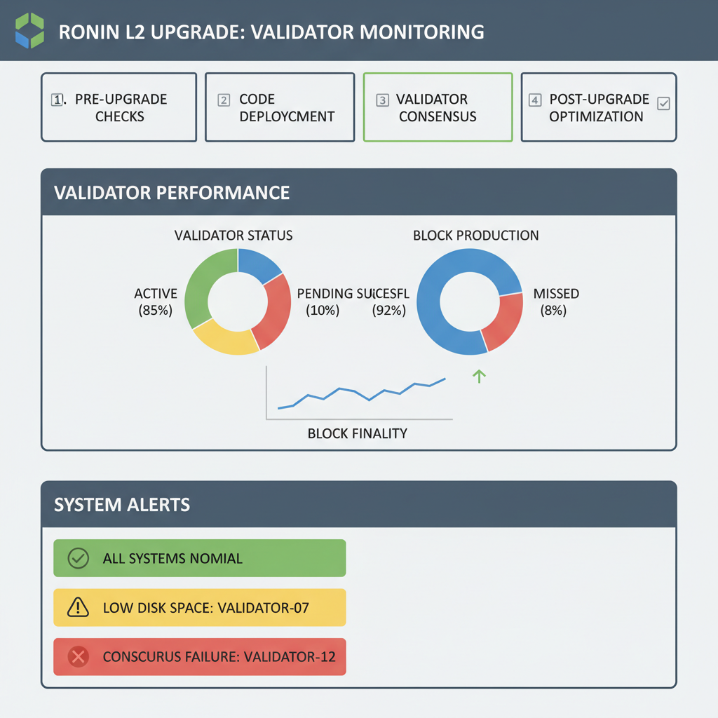 dashboard monitoring blockchain validators, charts and alerts, Ronin L2 upgrade timeline