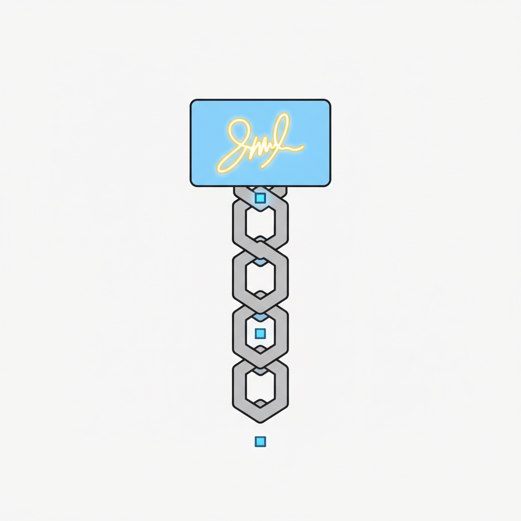 NFT smart contract with embedded golden digital signature, unbreakable blockchain chain