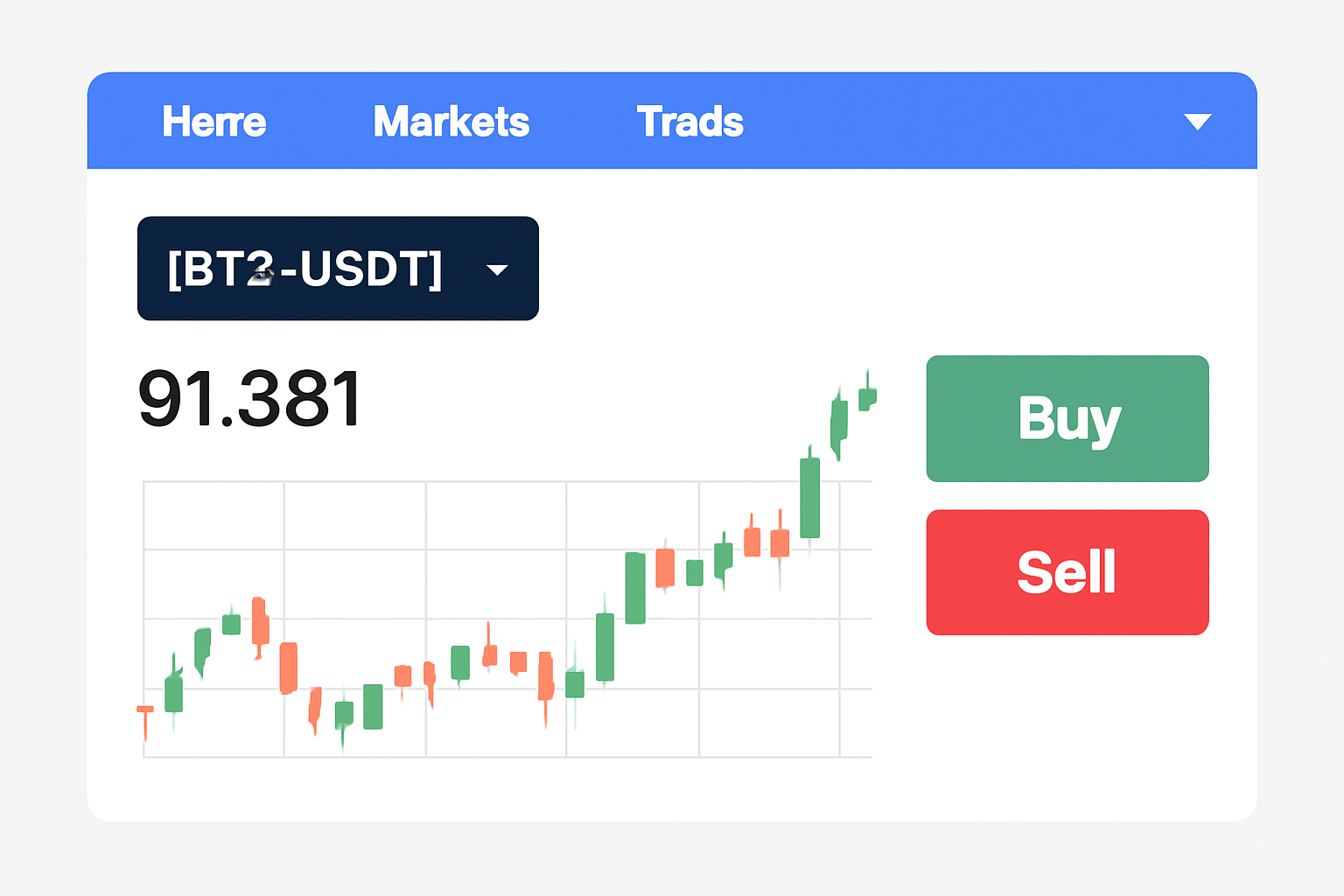 screenshot-style of crypto trading interface selecting BTC/USDT pair, price at $91,381 chart visible, intuitive design