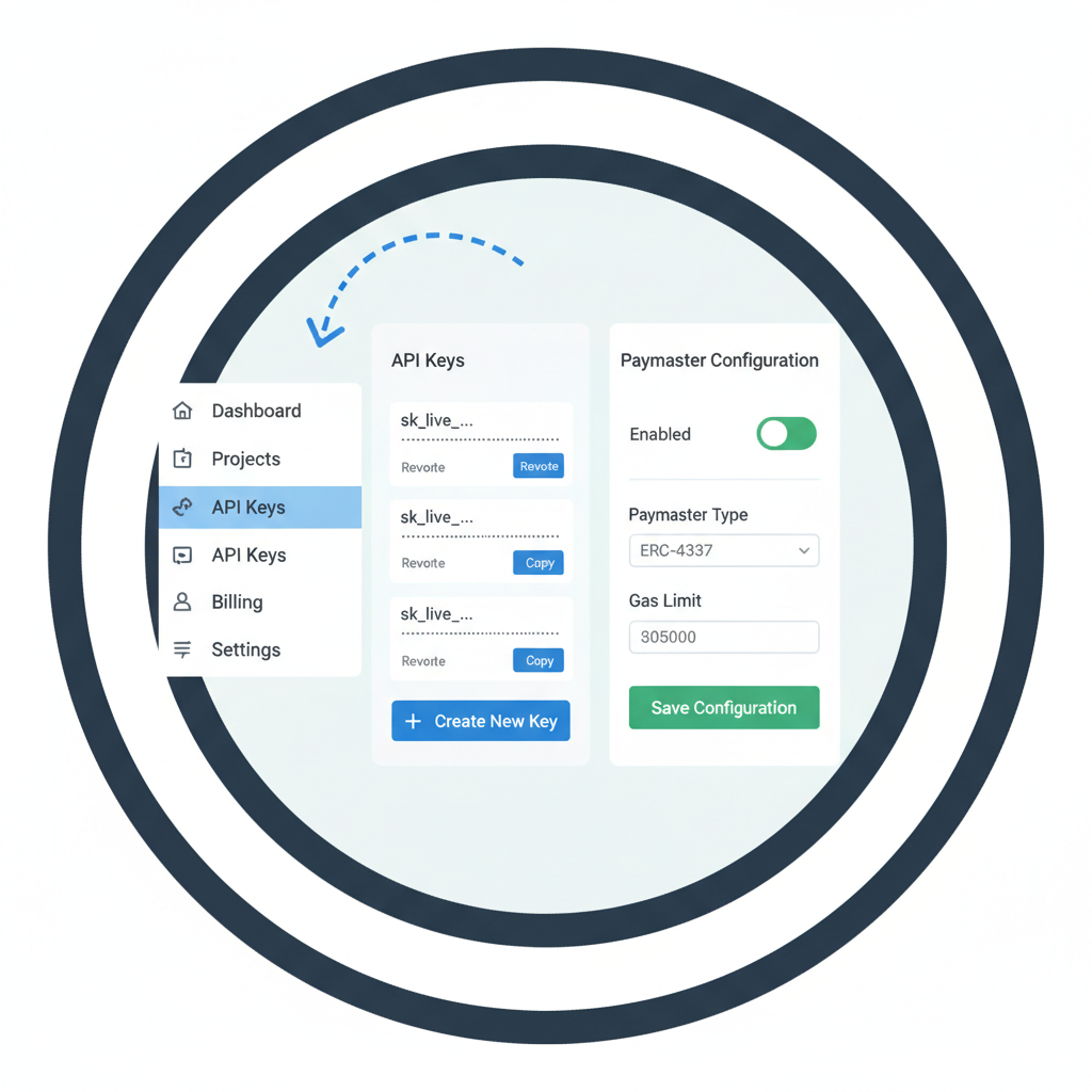 circle developer dashboard with api keys and paymaster config