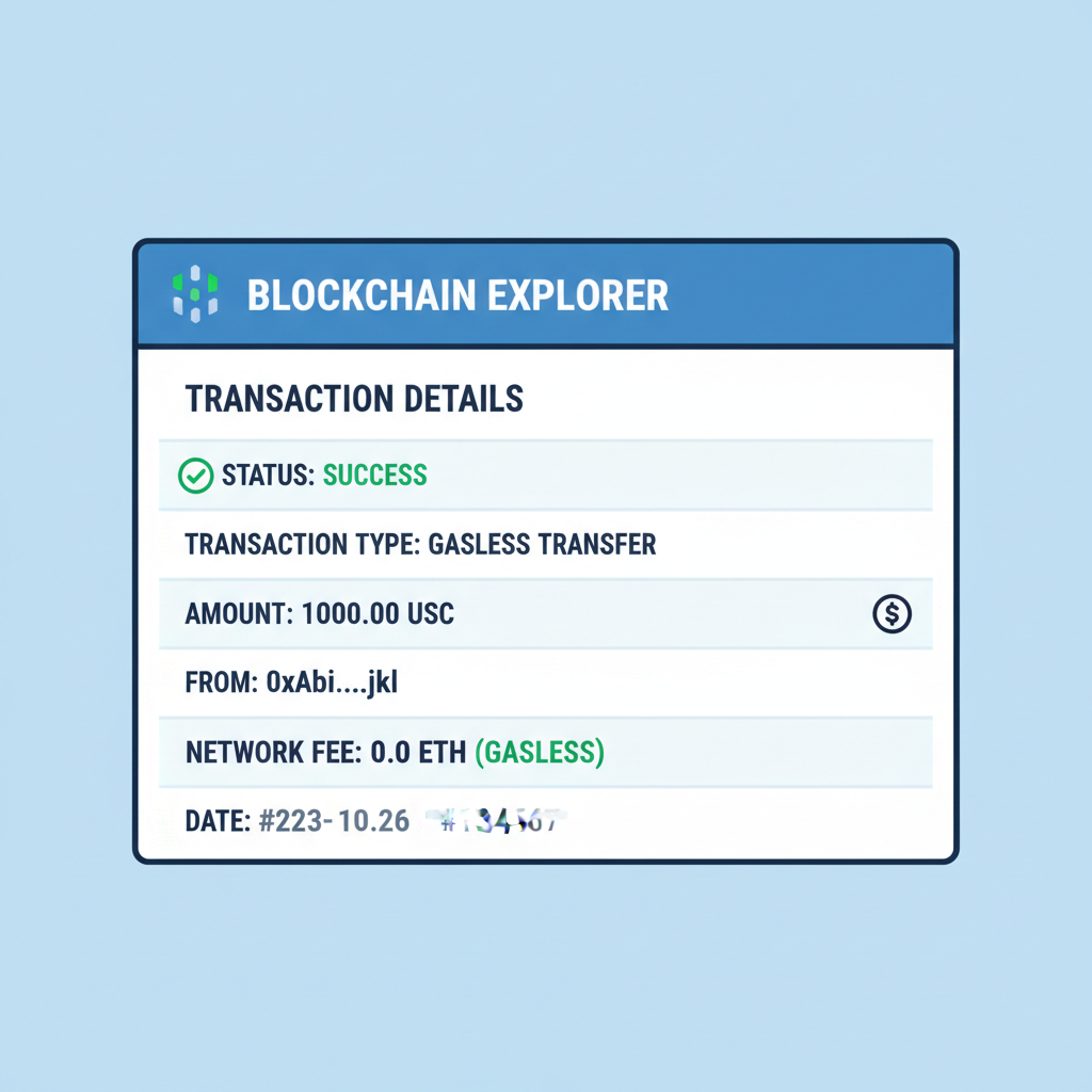blockchain explorer showing successful gasless usdc tx