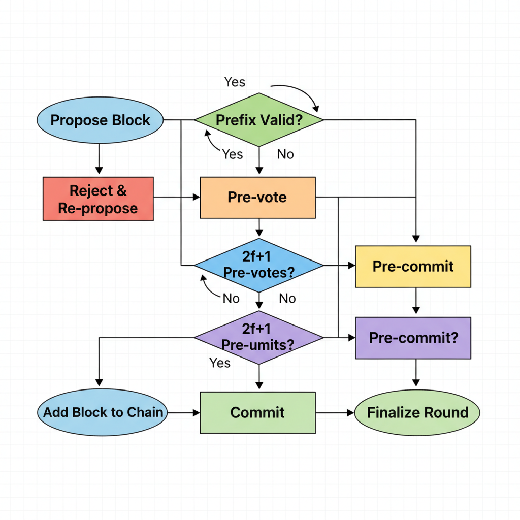 prefix consensus BFT flowchart for blockchain sequencer