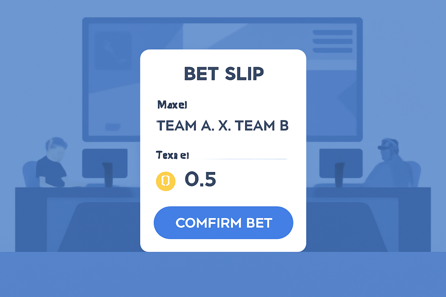 A digital bet slip showing a Bitcoin wager and a 'Confirm Bet' button, with an esports match in the background