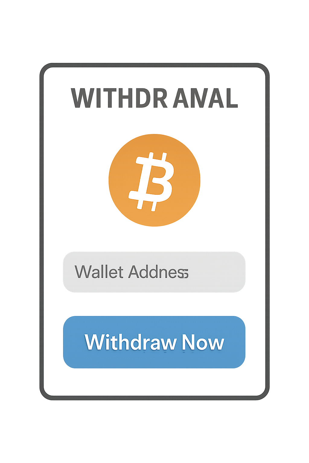 A withdrawal screen with a Bitcoin logo, wallet address input, and a 'Withdraw Now' button