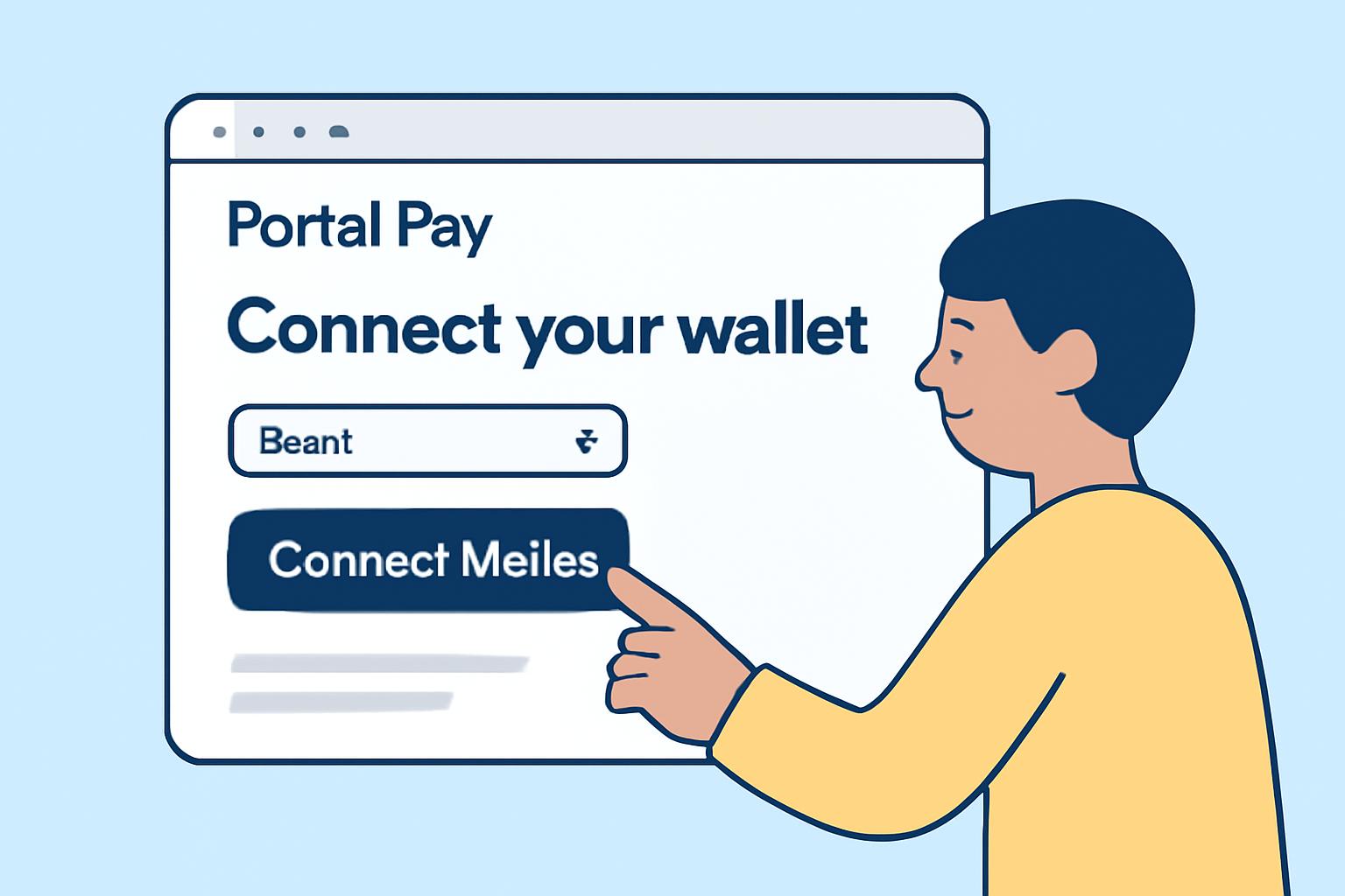A user connecting their web3 wallet to the Portal Pay website, with a clear 'Connect Wallet' button and Base network selected.
