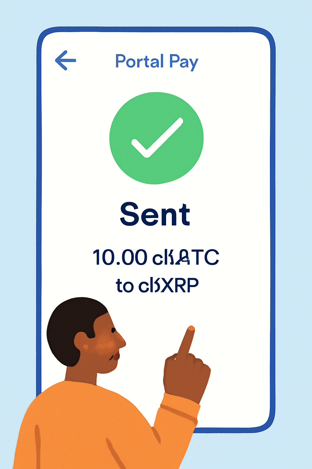 A user sending cbBTC, cbXRP, or cbDOGE through Portal Pay, with a confirmation screen and payment details visible.