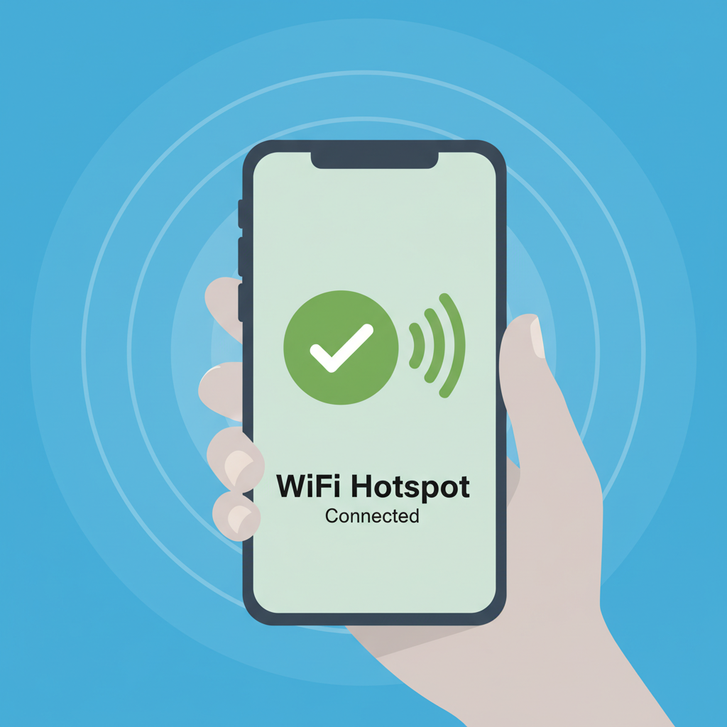 phone verifying WiFi hotspot, checkmark icon, connected signal bars