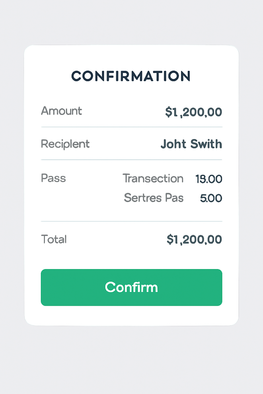 A confirmation screen showing transaction details, fees breakdown, and a 'Confirm' button.