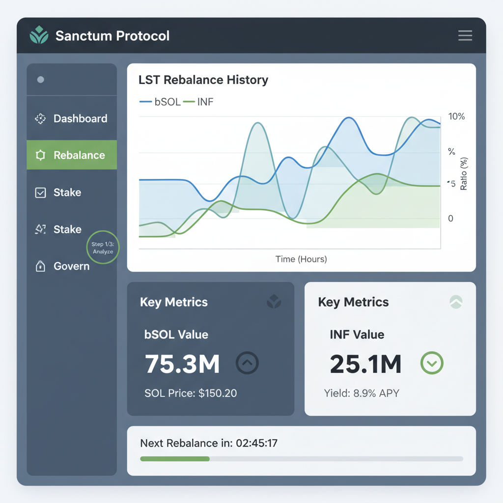 Sanctum dashboard showing LST rebalance charts with bSOL, INF metrics