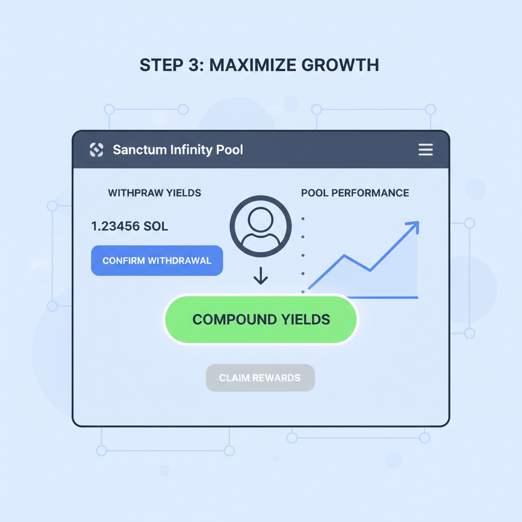 User withdrawing yields from Sanctum Infinity Pool, compounding button highlighted