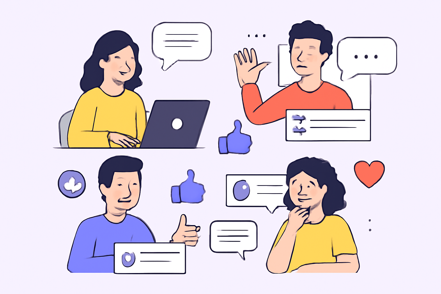 Users chatting, commenting, and reacting to each other's posts in a lively digital community setting.