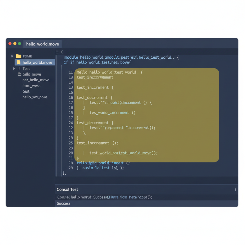 code editor screenshot showing Sui Move file with test module highlighted