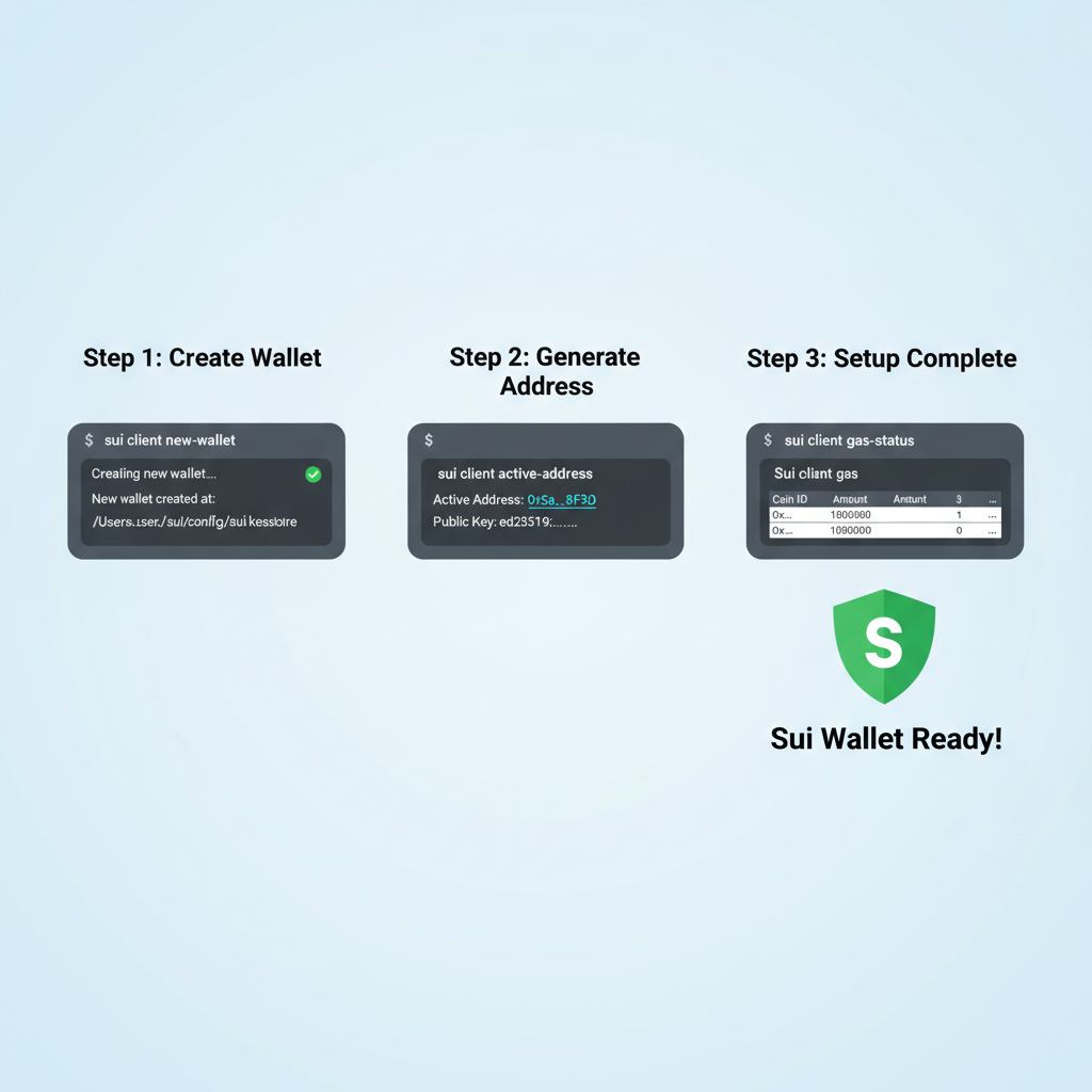 Sui wallet creation in terminal, address generation, crypto wallet setup visual