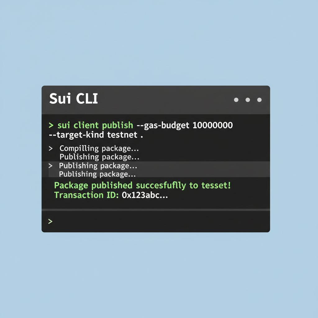Sui CLI terminal executing publish command to testnet with success message
