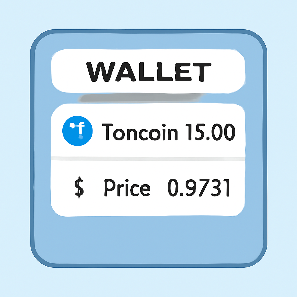 A digital wallet interface displaying Toncoin balance and the current price of $0.9751