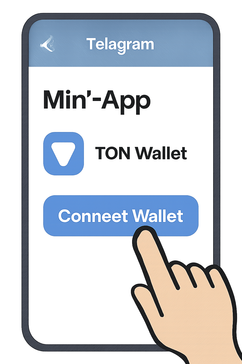 A user tapping 'Connect Wallet' in a Telegram Mini-App interface, showing the TON Wallet logo